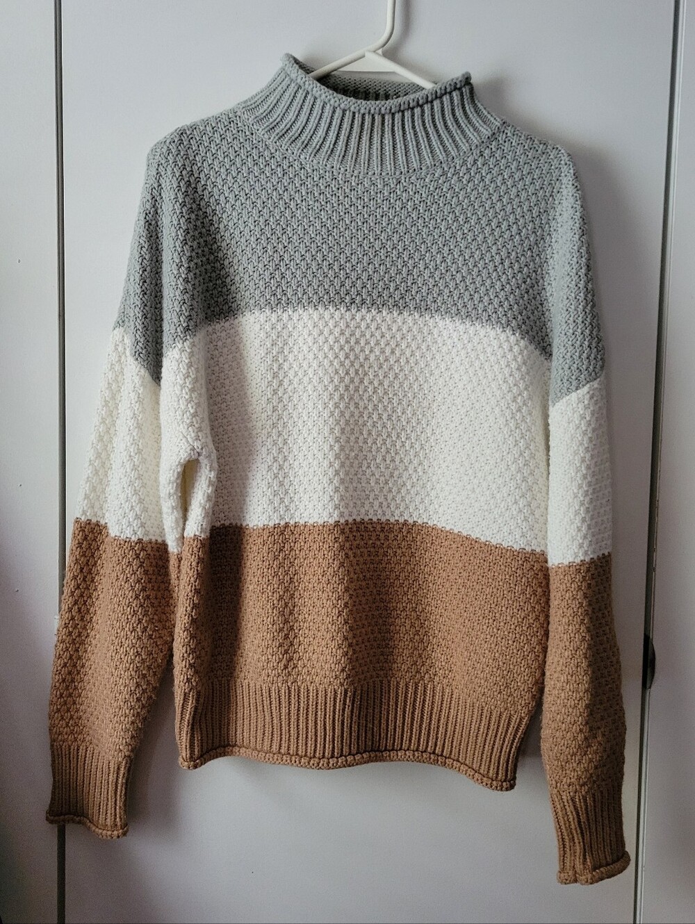Chunky Stripe Color Block Mock Neck Sweater